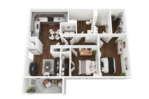 Floor plan for 2 beds, 2 baths
